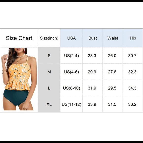 Teal Palm print Falbala Bikini Set High Waisted Tankini Swimsuit XL - Picture 3 of 4